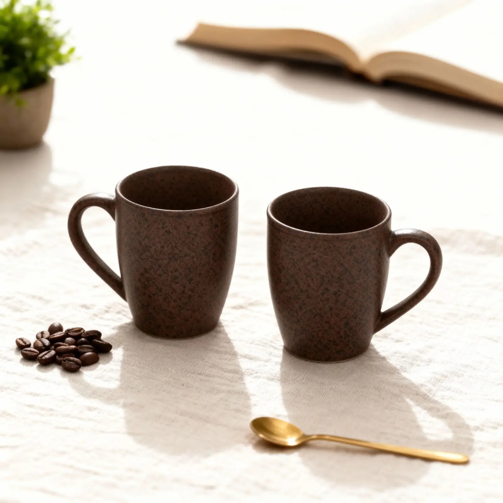 Handcrafted Ceramic Coffee Mug and Tea Cup – 300 ml (Pack of 2) (Brown)