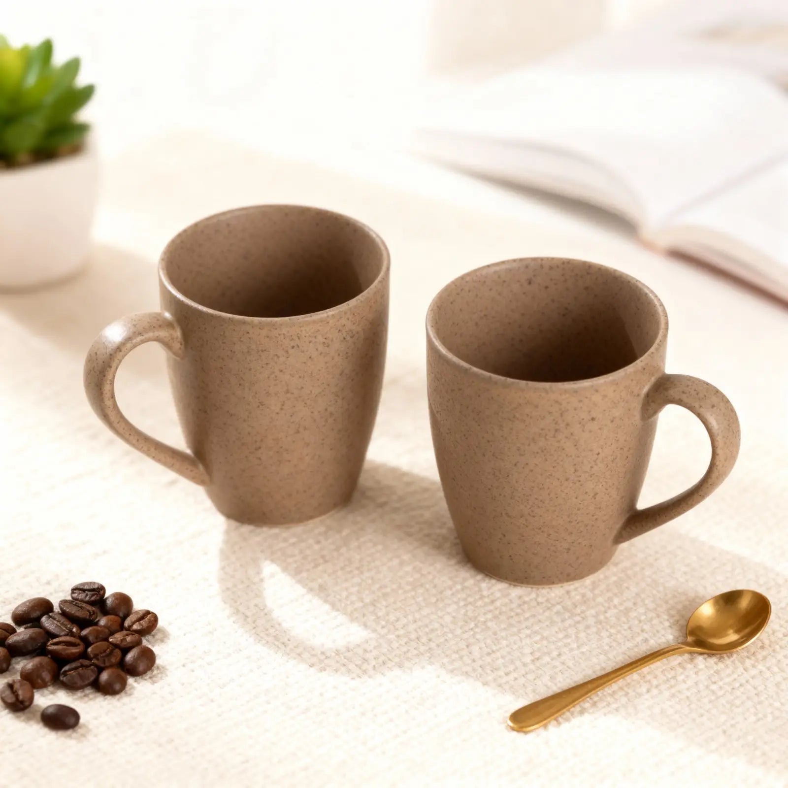 Handcrafted Ceramic Coffee Mug and Tea Cup – 300 ml (Pack of 2)  (Light Brown)