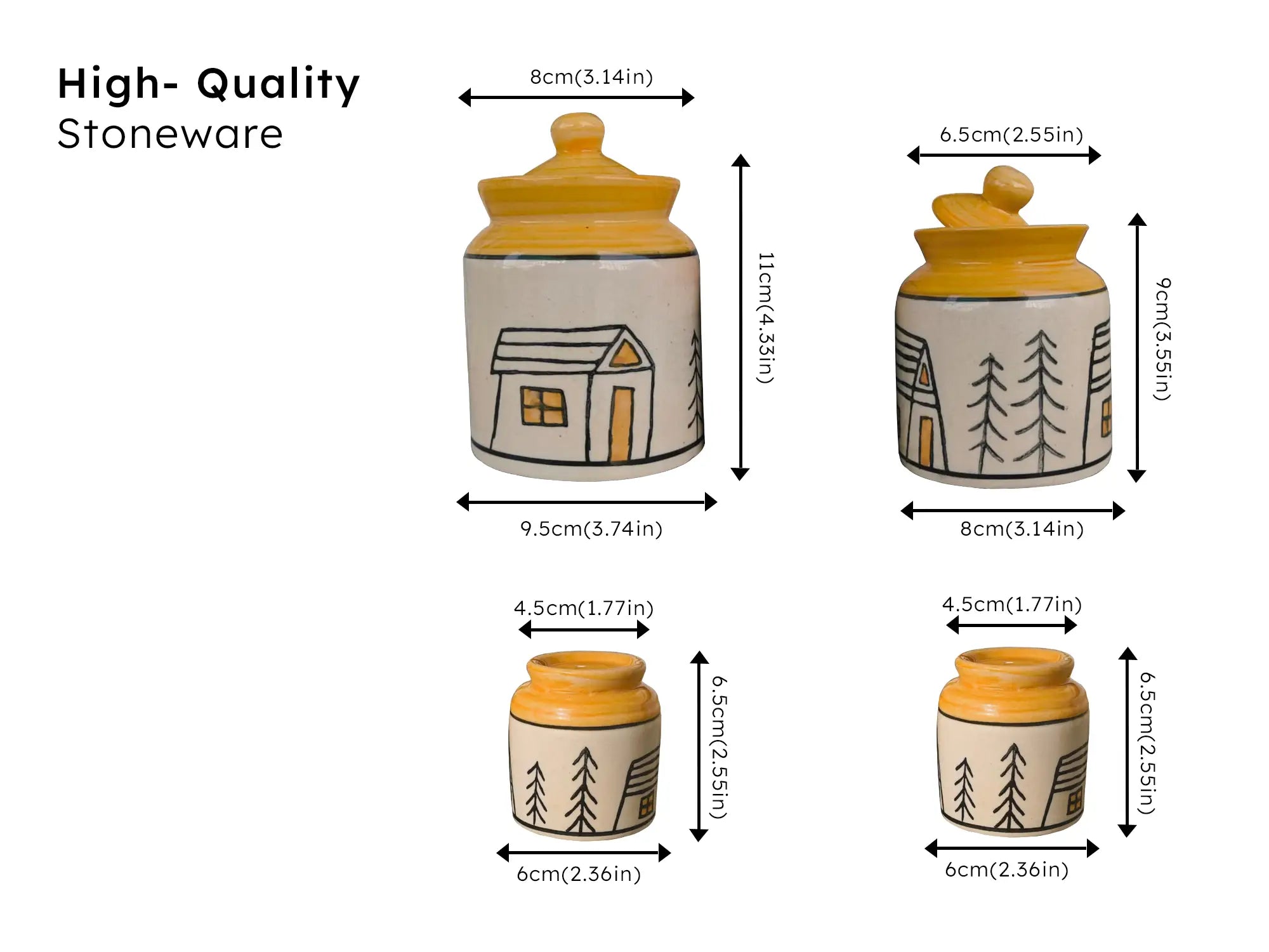 Ceramic Pickle Jar Set of 2 (300 ml & 225 ml) with Salt & Pepper Shakers & Metal Holder