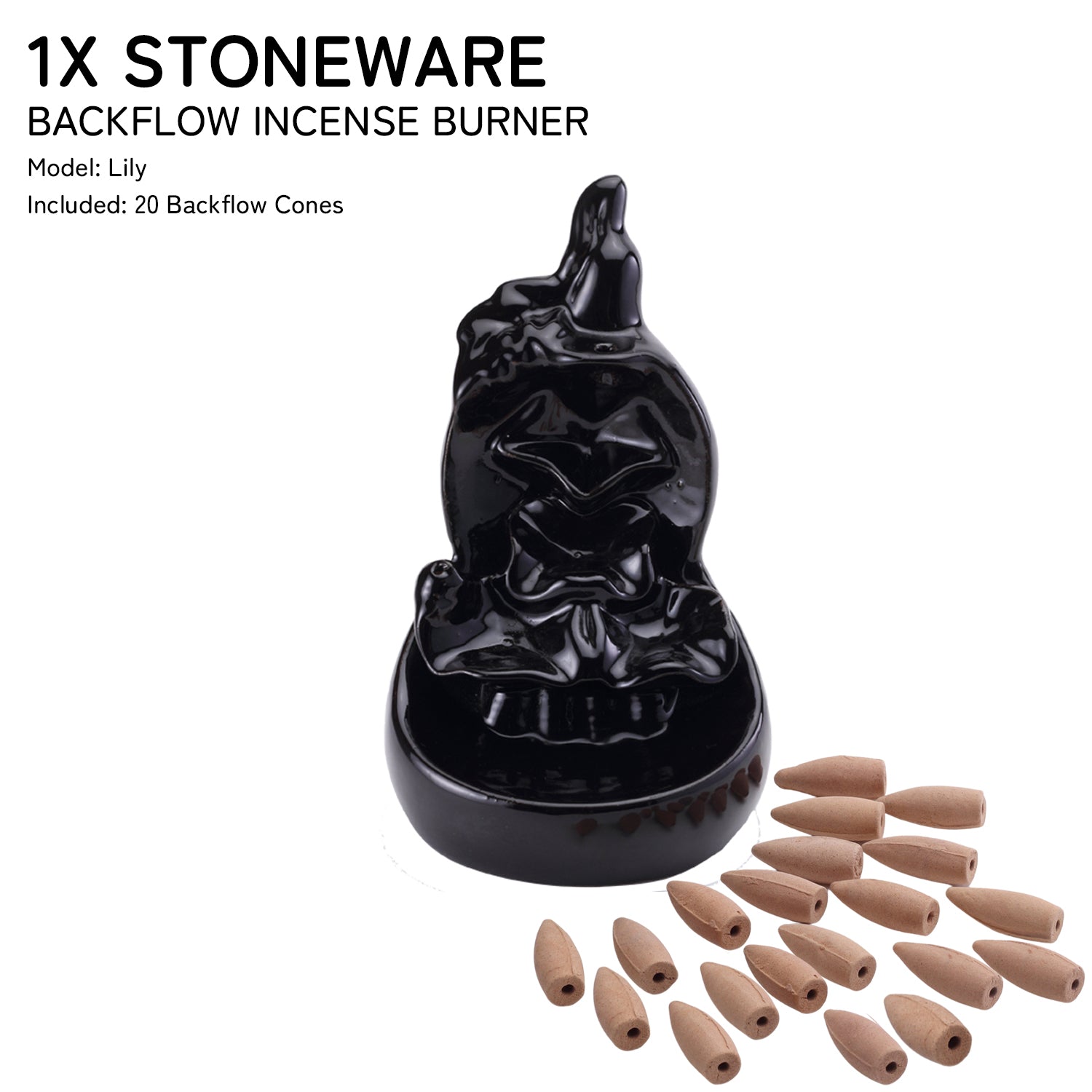 Lily Smoke Fountain Back Flow Incense Burner With 20 Incense Cones