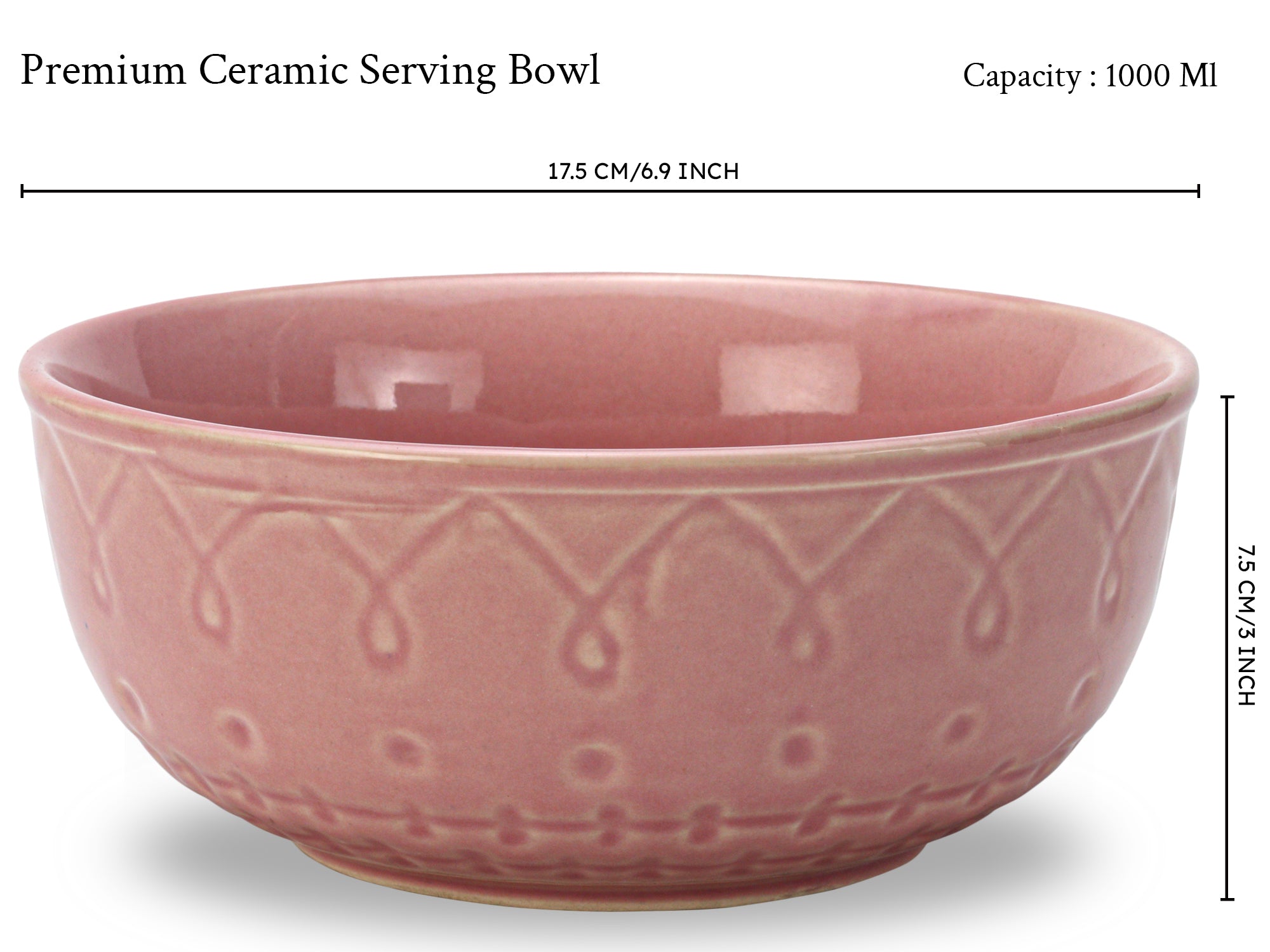 Light Pink Emboss Ceramic Serving Bowls Set of 2