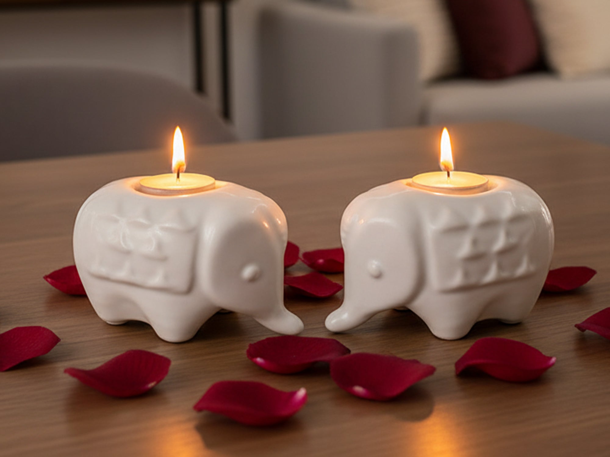 Elephant Diya Tealight Holders – Handcrafted Ceramic Set of 2 for Puja, Home Decor & Gifting ()