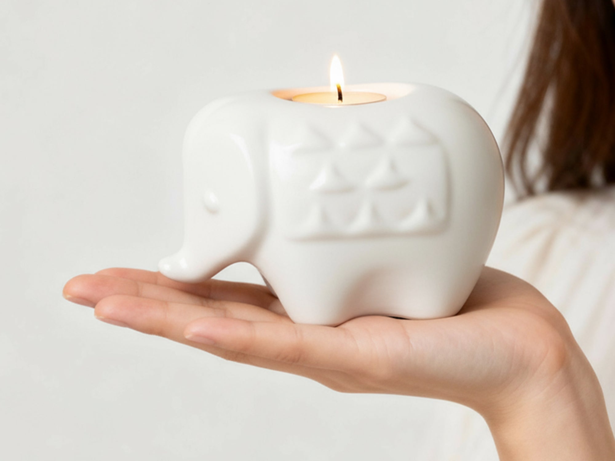 Elephant Diya Tealight Holders – Handcrafted Ceramic Set of 2 for Puja, Home Decor & Gifting ()
