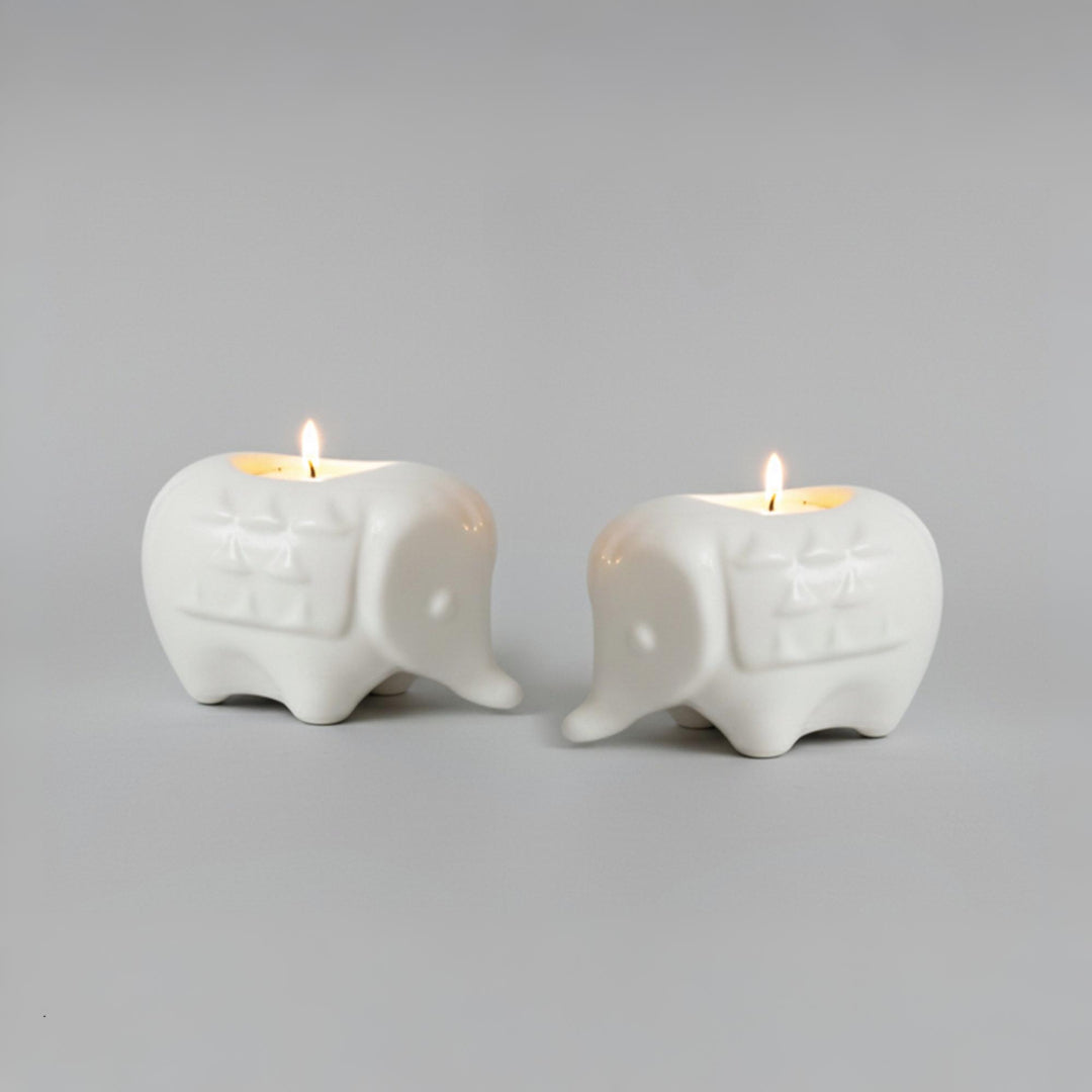 Elephant Diya Tealight Holders – Handcrafted Ceramic Set of 2 for Puja, Home Decor & Gifting ()