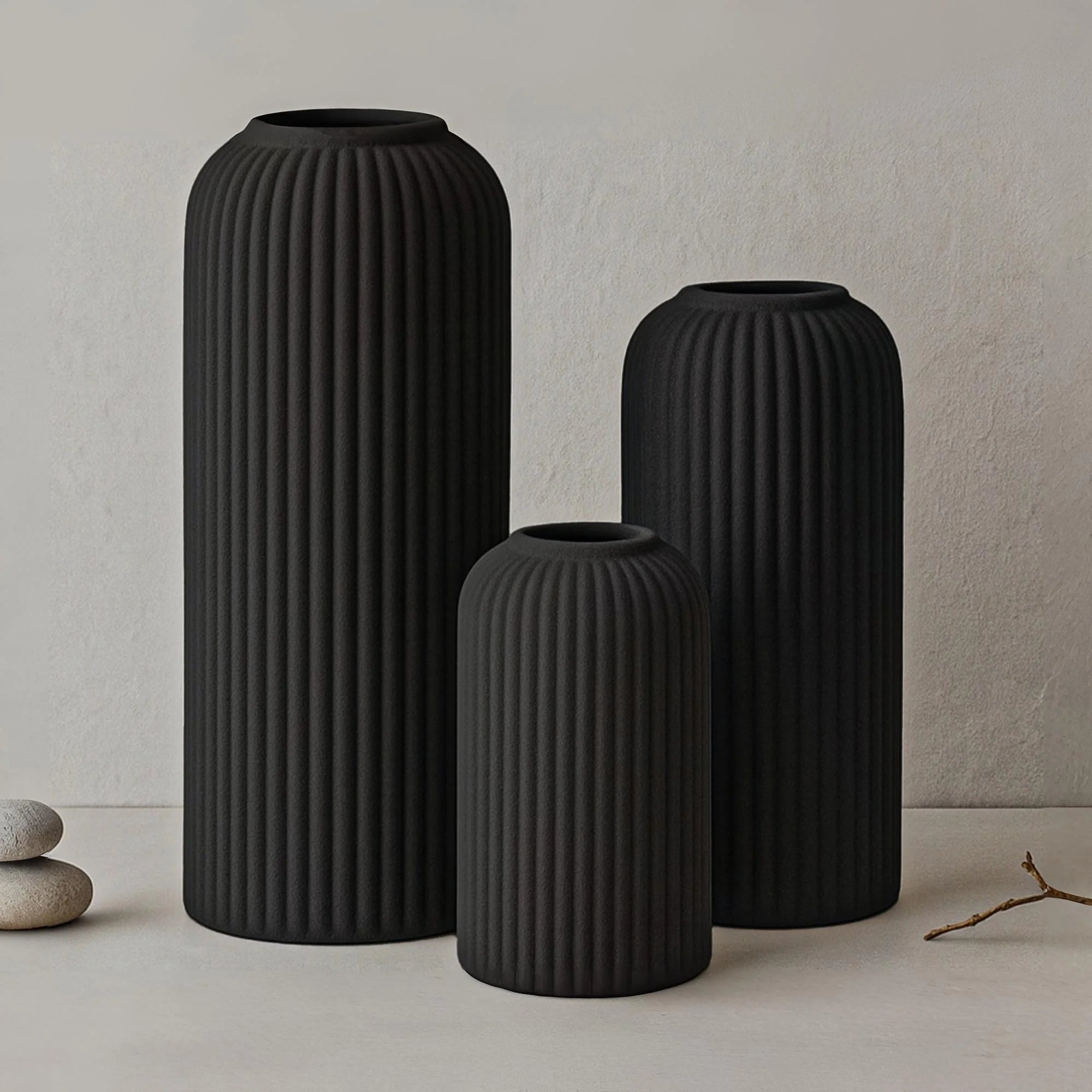Premium Ceramic Pipe Vase Set of 3 (Black)