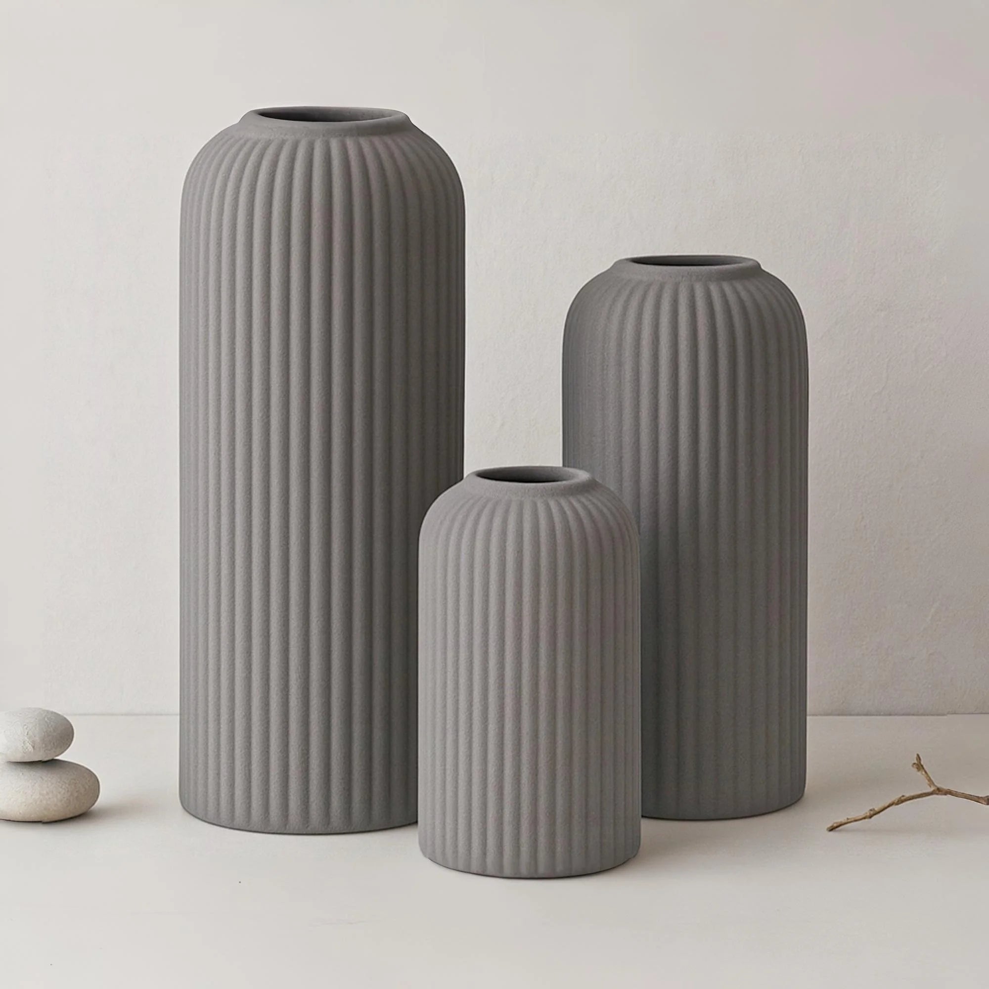Premium Ceramic Pipe Vase Set of 3 (Grey)