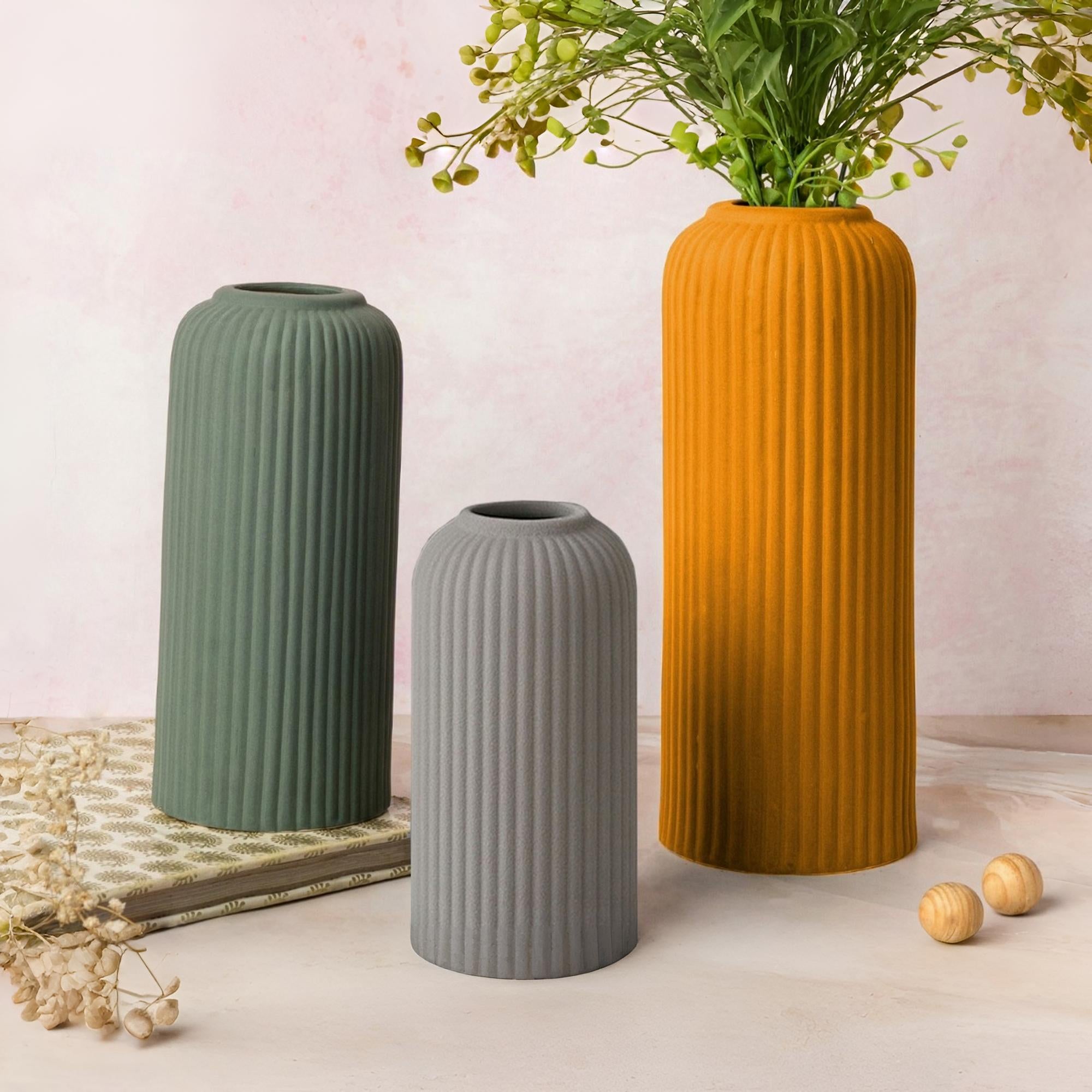 Premium Ceramic Pipe Vase Set of 3 (Multicolour)