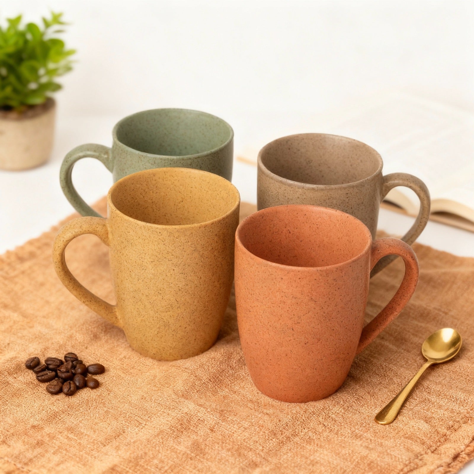 Handcrafted Ceramic Coffee Mug and Tea Cup – 300 ml (Pack of 4)