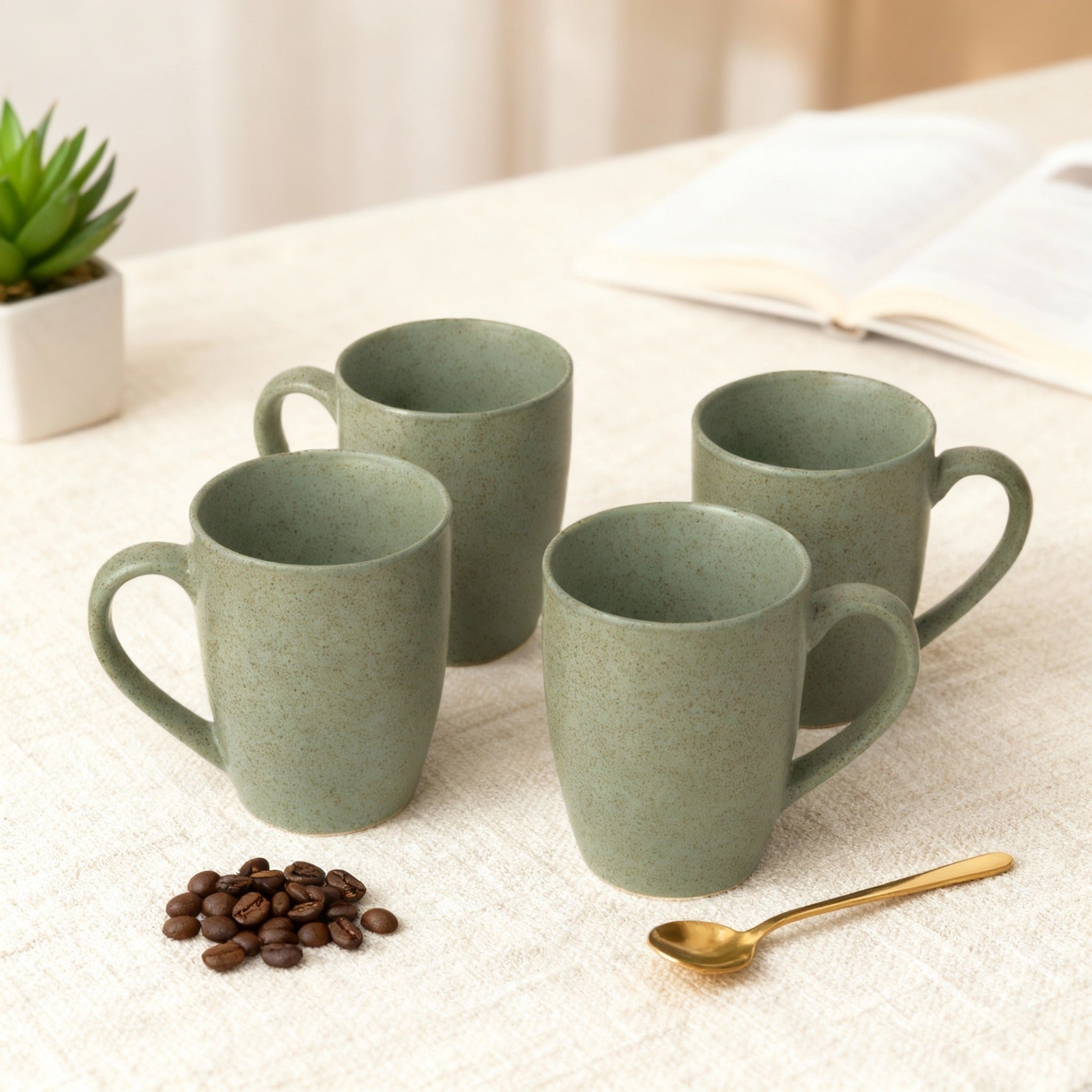 Handcrafted Ceramic Coffee Mug and Tea Cup – 300 ml (Pack of 4)