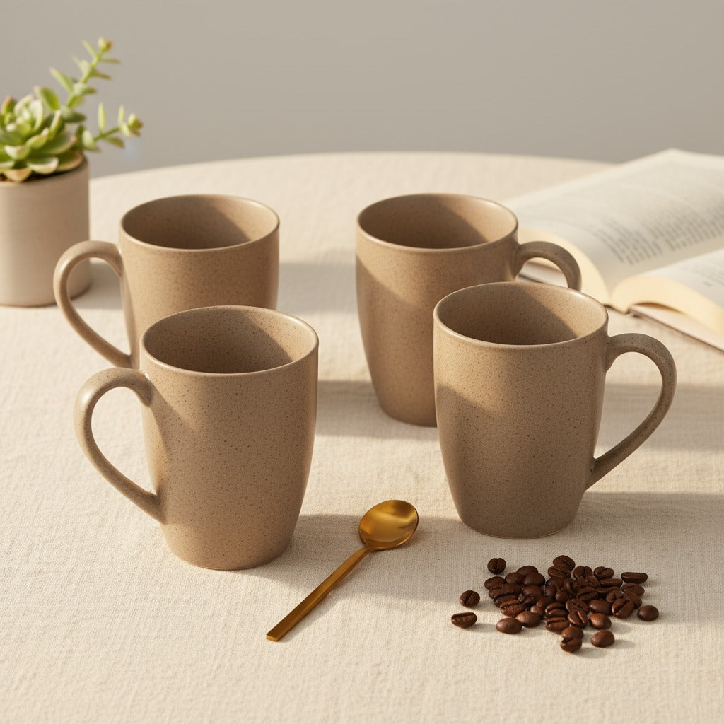 Handcrafted Ceramic Coffee Mug and Tea Cup – 300 ml (Pack of 4)