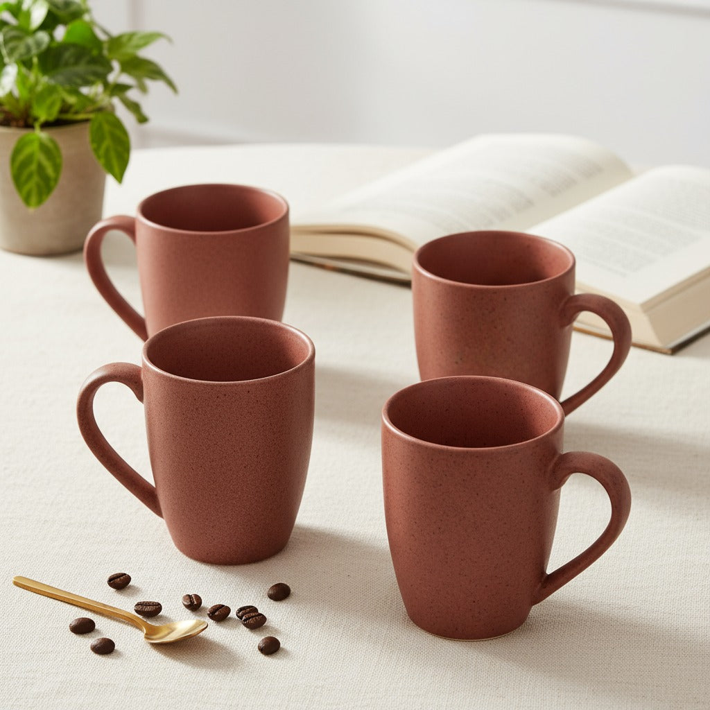 Handcrafted Ceramic Coffee Mug and Tea Cup – 300 ml (Pack of 4)
