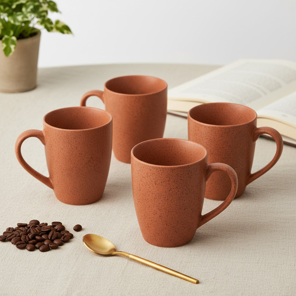 Handcrafted Ceramic Coffee Mug and Tea Cup – 300 ml (Pack of 4)