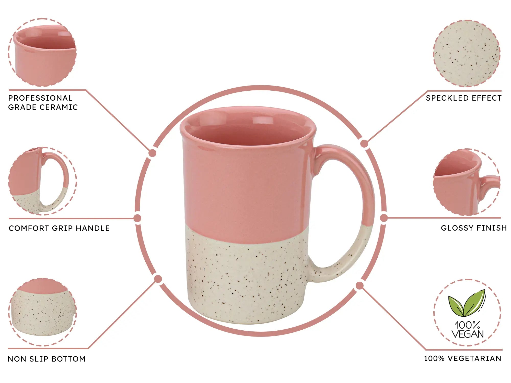 Pink Ceramic Mug with Coaster Hand-Glazed 300ml Tea & Coffee Cup Set of 2 Bodhi House