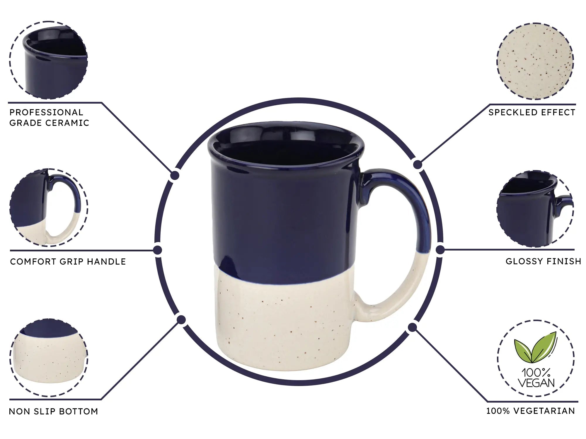 Dark Blue Ceramic Mug with Coaster Hand-Glazed 300ml Tea & Coffee Cup Set of 2 Bodhi House