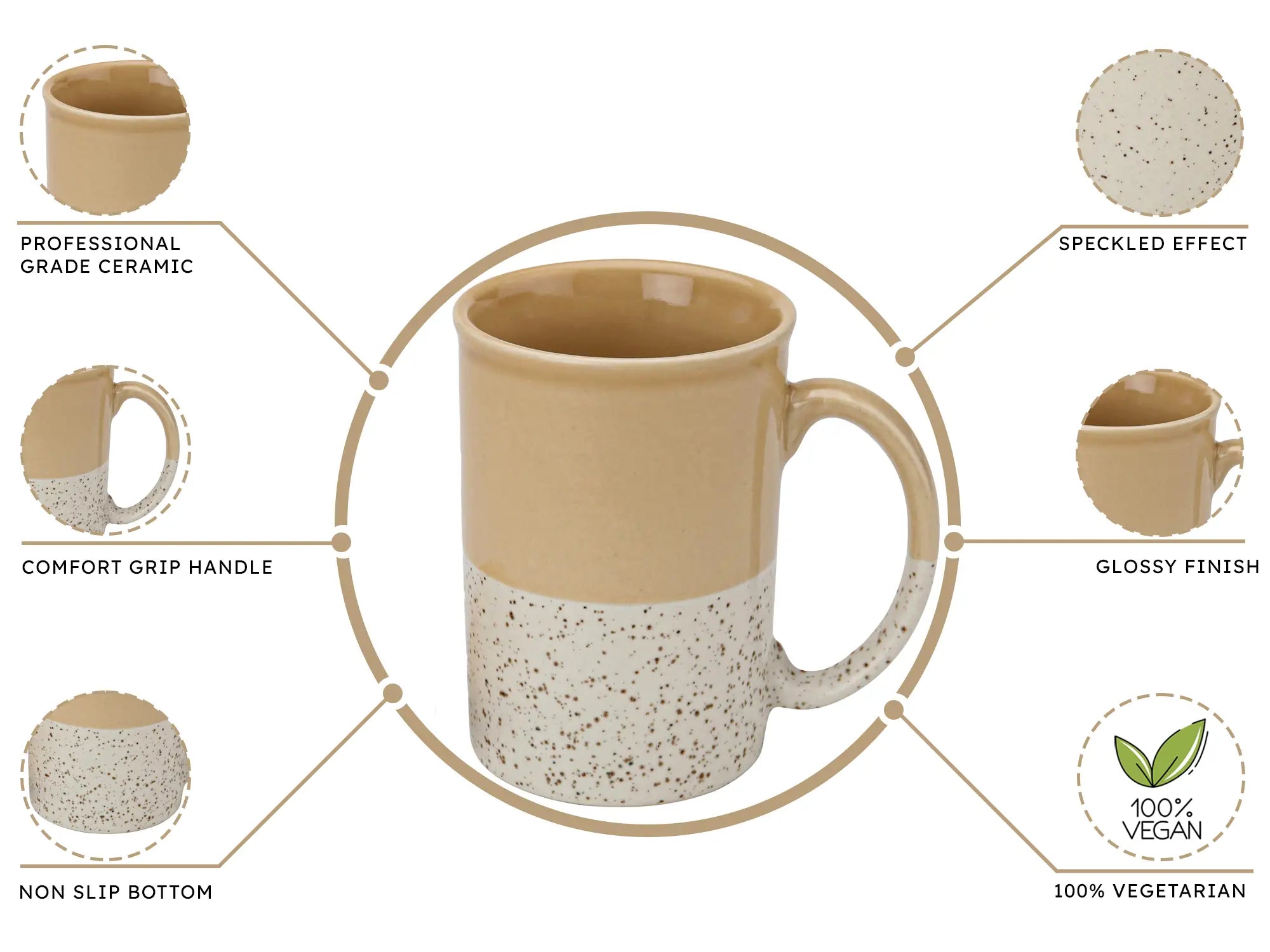 Beige Ceramic Mug with Coaster Hand-Glazed 300ml Tea & Coffee Cup Set of 1 Bodhi House