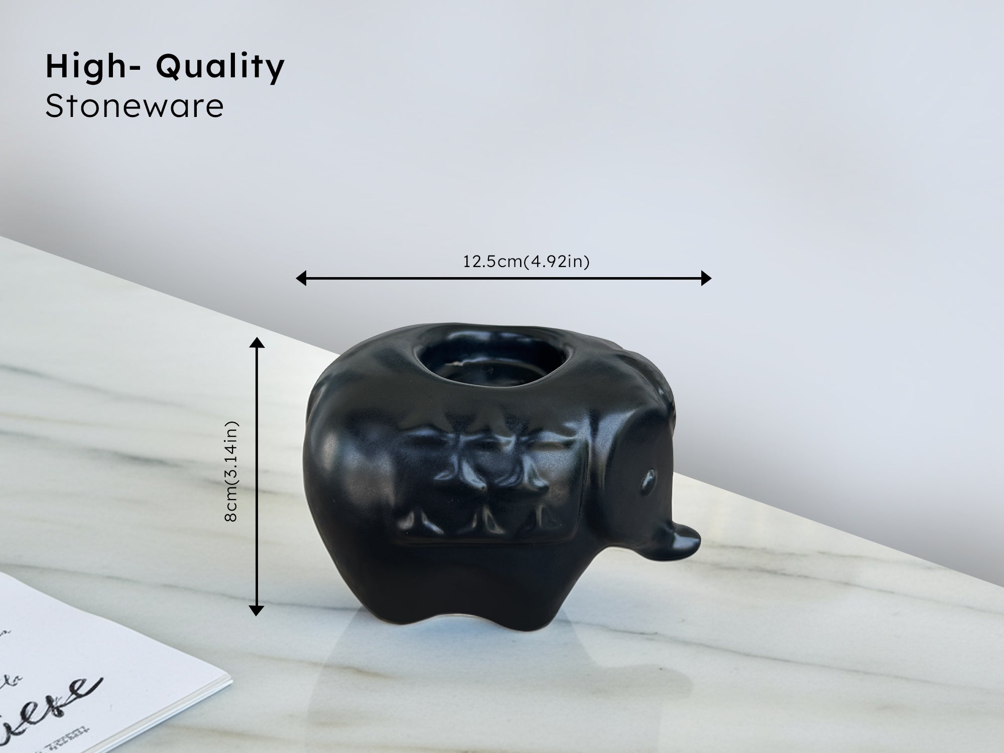Elephant Diya Tealight Holders – Handcrafted Ceramic Set of 2 for Puja, Home Decor & Gifting (Black)