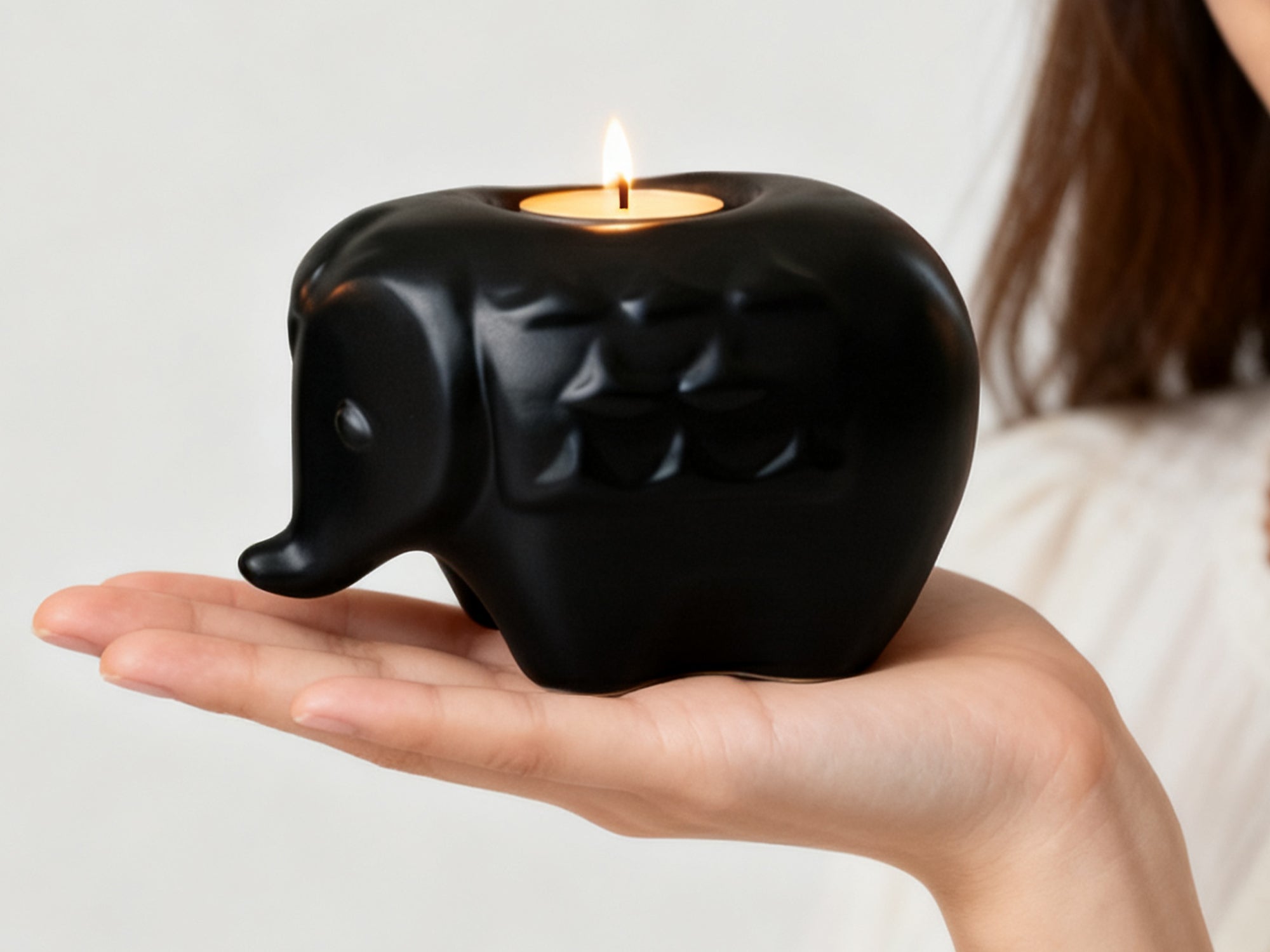 Elephant Diya Tealight Holders – Handcrafted Ceramic Set of 2 for Puja, Home Decor & Gifting (Black)